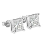 .925 Sterling Silver 1.0 Cttw Miracle Set Princess-cut Diamond Solitaire Stud Earrings (H-I Color, I2-I3 Clarity)