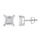 .925 Sterling Silver 1.0 Cttw Miracle Set Princess-cut Diamond Solitaire Stud Earrings (H-I Color, I2-I3 Clarity)