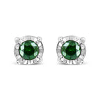 Sterling Silver Rose Cut Treated Green Diamond Solitaire Stud Earrings (0.25 cttw, Green Color, I2-I3 Clarity)