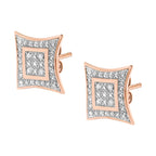 .925 Sterling Silver Diamond Accented 4-Stone Four Pointed Star Shaped Halo-Style Stud Earrings (H-I Color, I2-I3 Clarity)