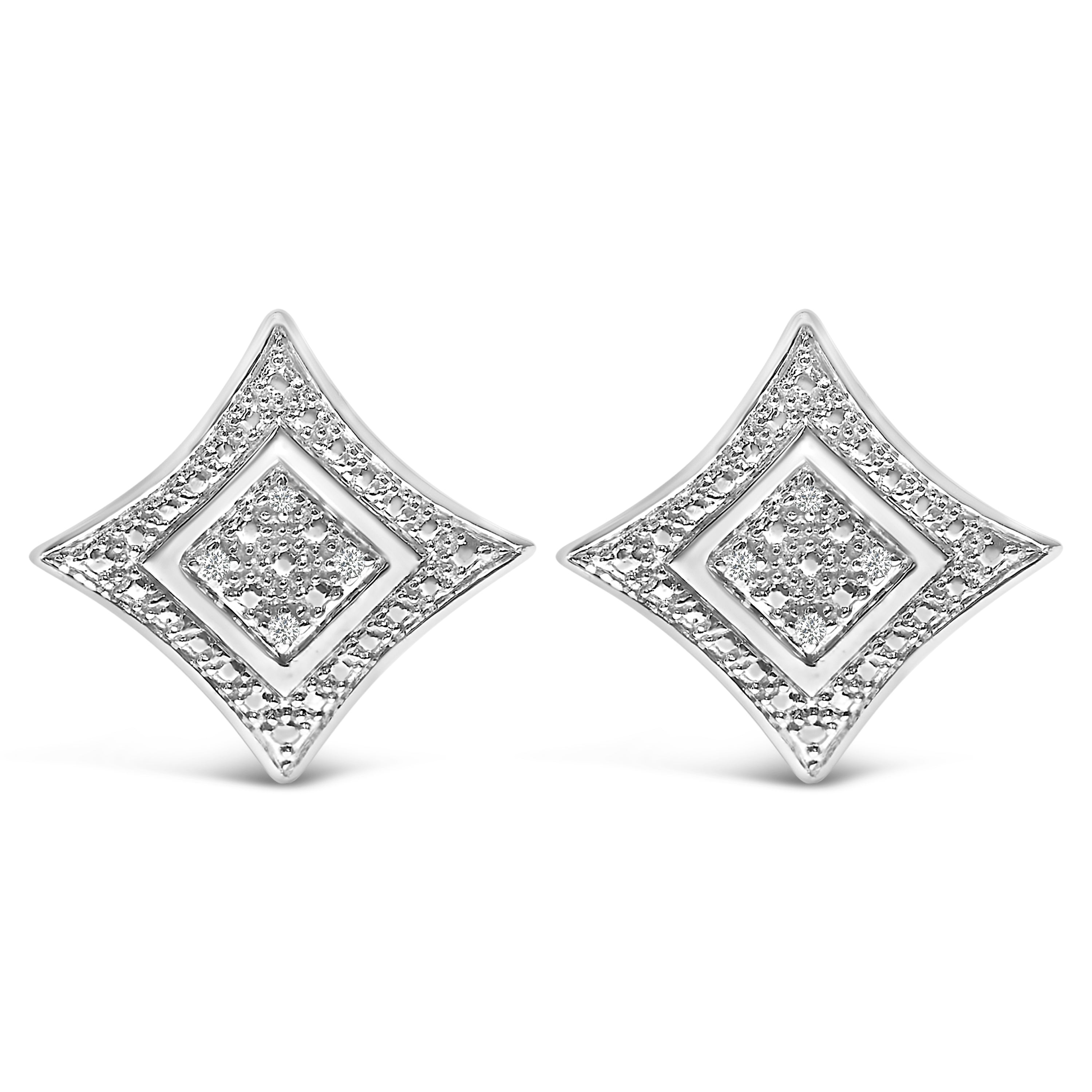 .925 Sterling Silver Diamond Accented 4-Stone Four Pointed Star Shaped Halo-Style Stud Earrings (H-I Color, I2-I3 Clarity)