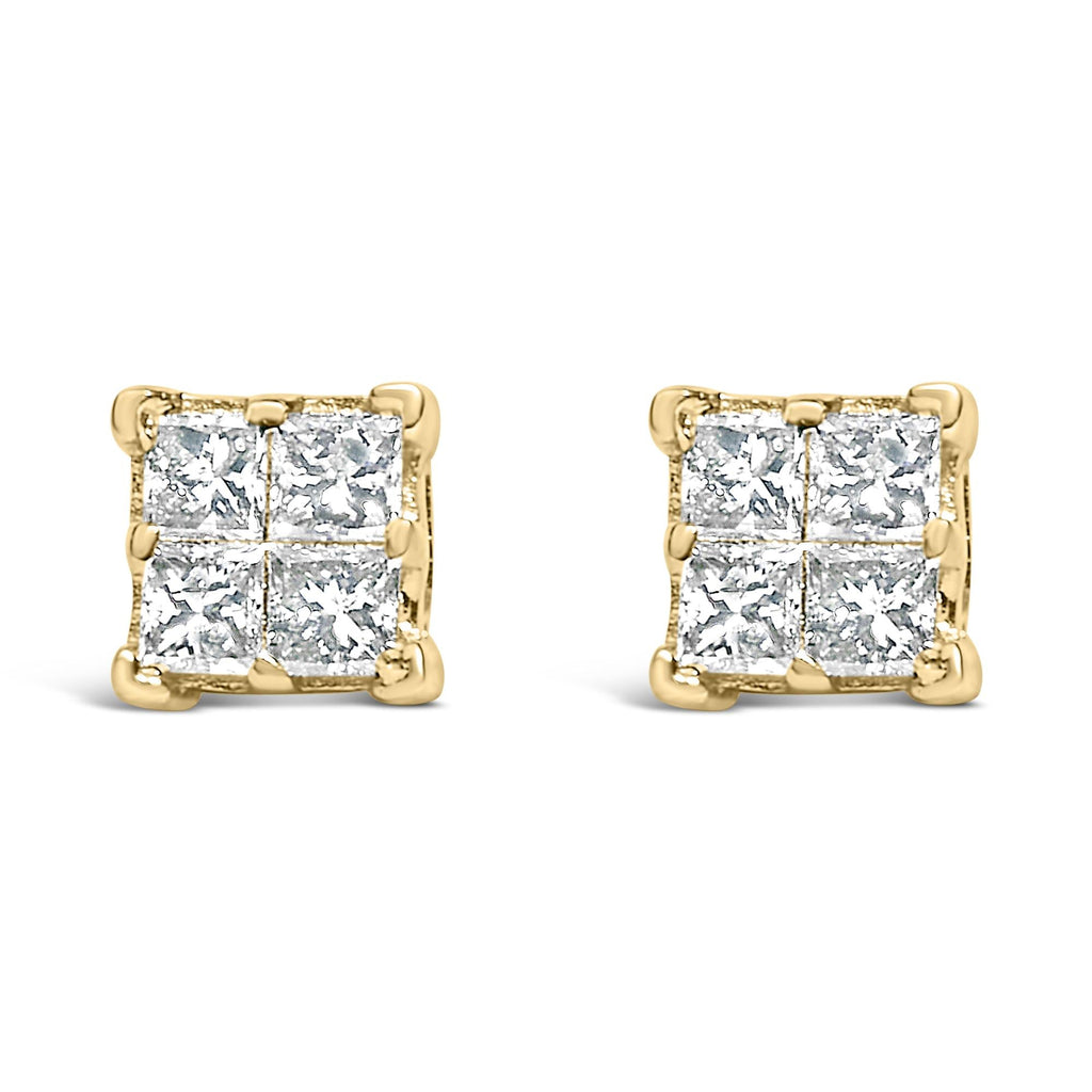 14K Yellow Gold 1/2 Cttw Invisible Set Princess Diamond Composite Square Stud Earring (K-L Color, SI1-SI2 Clarity)