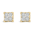 14K Yellow Gold 1/2 Cttw Invisible Set Princess Diamond Composite Square Stud Earring (K-L Color, SI1-SI2 Clarity)