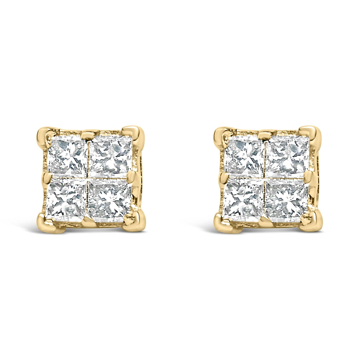 14K Yellow Gold 1/2 Cttw Invisible Set Princess Diamond Composite Square Stud Earring (K-L Color, SI1-SI2 Clarity)