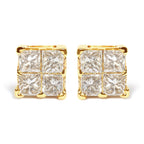 10K Yellow Gold 3/4 Cttw Invisible Set Princess-Cut Diamond Composite Square Stud Earrings (I-J Color, I2-I3 Clarity)