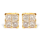 10K Yellow Gold 3/4 Cttw Invisible Set Princess-Cut Diamond Composite Square Stud Earrings (I-J Color, I2-I3 Clarity)