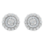 10KT White Gold 1/2 cttw Double Halo Brilliant Round-Cut Diamond Stud Earrings (I-J Clarity, I2-I3 Color)