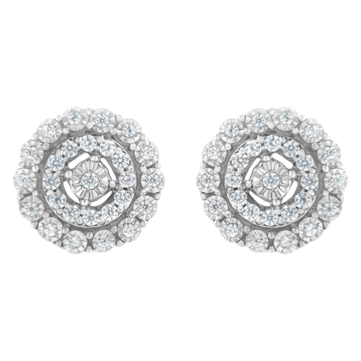 10KT White Gold 1/2 cttw Double Halo Brilliant Round-Cut Diamond Stud Earrings (I-J Clarity, I2-I3 Color)