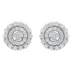 10KT White Gold 1/2 cttw Double Halo Brilliant Round-Cut Diamond Stud Earrings (I-J Clarity, I2-I3 Color)