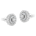 10KT White Gold 1/2 cttw Double Halo Brilliant Round-Cut Diamond Stud Earrings (I-J Clarity, I2-I3 Color)