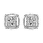 .925 Sterling Silver 3/8 Cttw Miracle Set Round Diamond Double Halo Cluster Earrings (I-J Color, I2-I3 Clarity)
