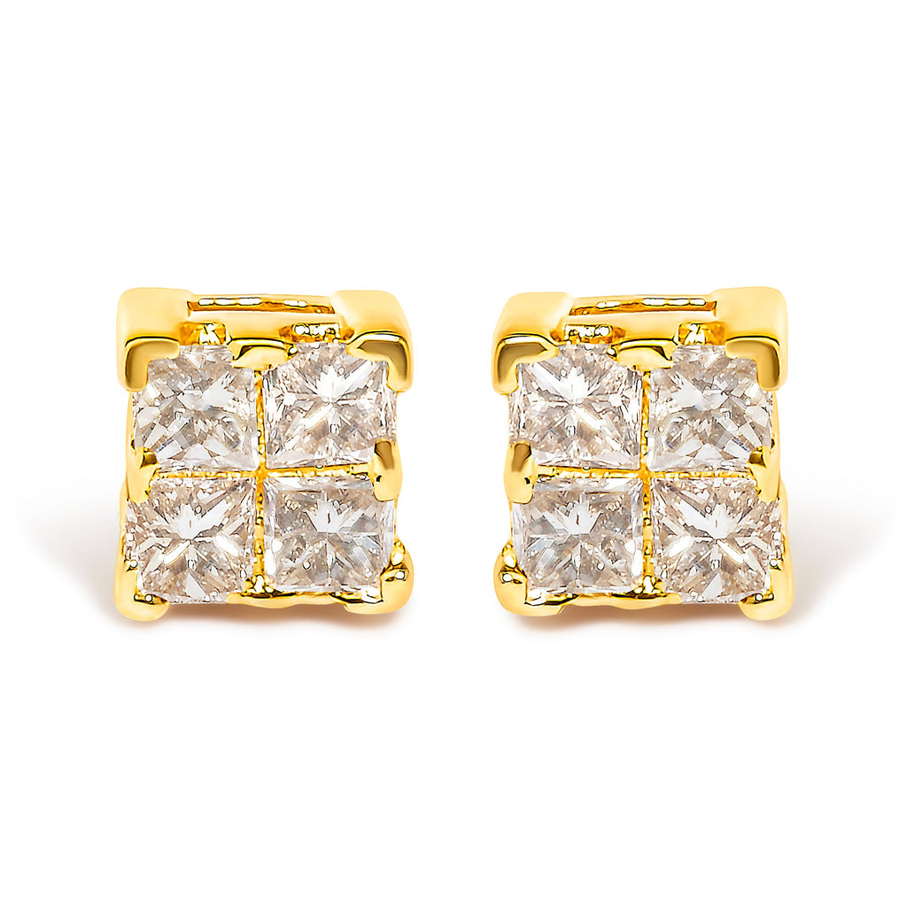 10KT Yellow Gold Princess Diamond Stud Earring (1/4 cttw, J-K Color, I1-I2 Clarity)