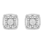 .925 Sterling Silver 1.0 Cttw Round Diamond Double Halo and Disc Stud Earring (I-J Color, I2-I3 Clarity)