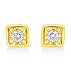 10K Yellow Gold Plated .925 Sterling Silver 1/10 Cttw Miracle-Set Diamond Circle Shape Stud Earrings (K-L Color, I2-I3 Clarity)