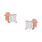 14K Rose Gold Plated Two-Tone .925 Sterling Silver 1/2 Cttw Princess-Cut Square Near Colorless Diamond Solitaire Miracle-Plate Stud Earrings (J-K Color, I2-I3 Clarity)