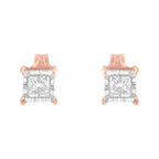 14K Rose Gold Plated Two-Tone .925 Sterling Silver 1/2 Cttw Princess-Cut Square Near Colorless Diamond Solitaire Miracle-Plate Stud Earrings (J-K Color, I2-I3 Clarity)