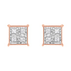 Rose Gold Plated Sterling Silver Diamond Composite Stud Earrings (3/4 cttw, J-K Color, I1-I2 Clarity)