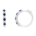 10K White Gold, Â½ Cttw Diamond, & Â½ Cttw Lab-Grown Blue Sapphire Leverback Hoop Earrings (H-I Color, I1-I2 Clarity)