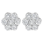 Sterling Silver 2 cttw Floral Composite 7 Stone Diamond Stud Earring (I-J, I1-I2)