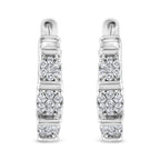 .925 Sterling Silver 1/2 Cttw Lab Grown Round Diamond Floral Cluster Hoop Earrings (F-G Color, SI1-SI2 Clarity)