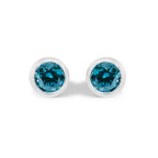 14K White Gold 1.0 Cttw Bezel Set Lab Grown Blue Diamond Solitaire Stud Earrings