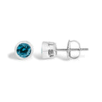 14K White Gold 1.0 Cttw Bezel Set Lab Grown Blue Diamond Solitaire Stud Earrings