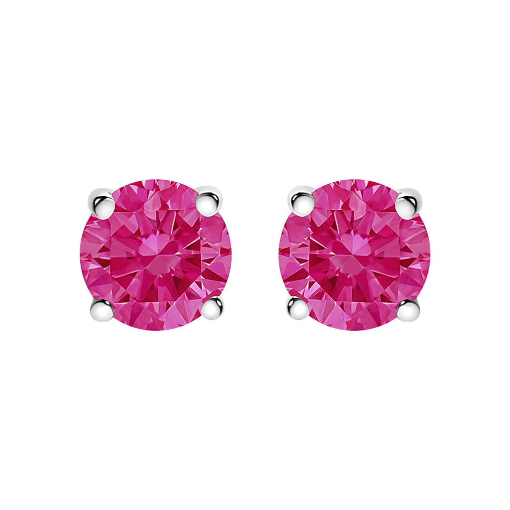 10K White Gold 1/2 Cttw Lab Created Round Brilliant Cut Pink Diamond Classic 4-Prong Solitaire Stud Earrings (Fancy Pink Color, VVS2-VS1 Clarity)