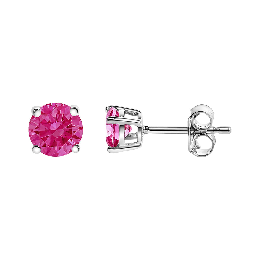 10K White Gold 1/2 Cttw Lab Created Round Brilliant Cut Pink Diamond Classic 4-Prong Solitaire Stud Earrings (Fancy Pink Color, VVS2-VS1 Clarity)