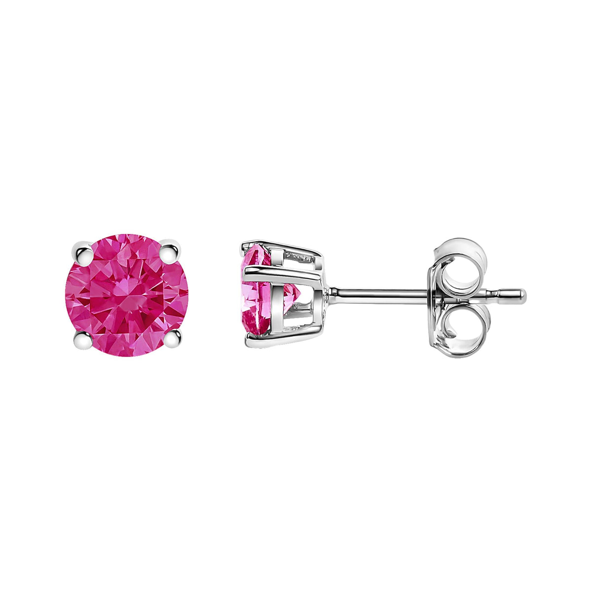 10K White Gold 1/2 Cttw Lab Created Round Brilliant Cut Pink Diamond Classic 4-Prong Solitaire Stud Earrings (Fancy Pink Color, VVS2-VS1 Clarity)