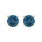 14K Gold Round Brilliant Cut Lab Grown Blue Diamond 4-Prong Classic Solitaire Stud Earrings with Pushbacks