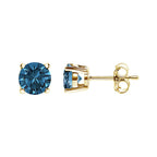 14K Gold Round Brilliant Cut Lab Grown Blue Diamond 4-Prong Classic Solitaire Stud Earrings with Pushbacks