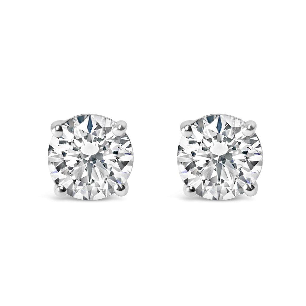 AGS Certified 14K White Gold 1.0 Cttw 4-Prong Set Brilliant Round-Cut Solitaire Diamond Push Back Stud Earrings (I-J Color, I1-I2 Clarity)