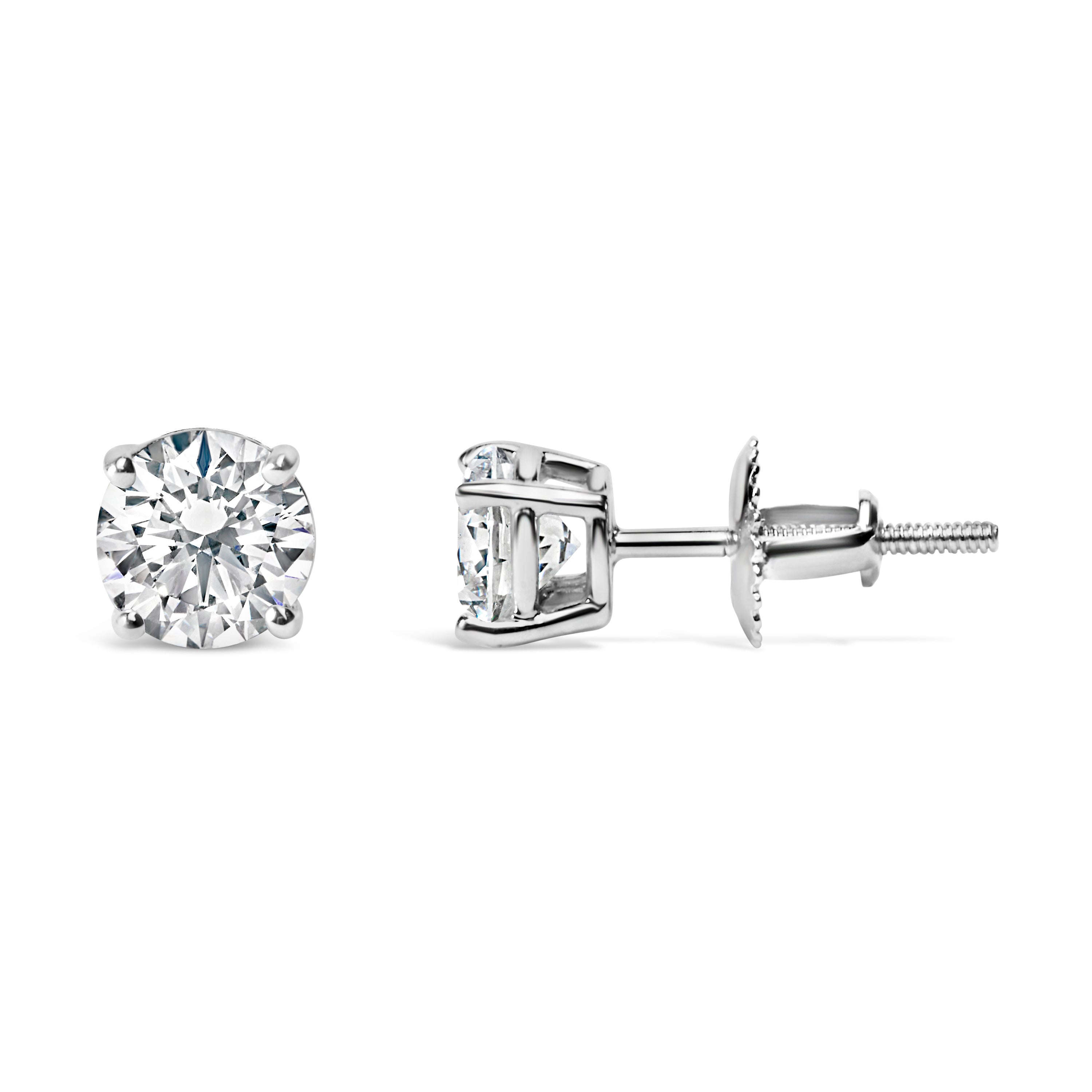 IGI Certified 14K White Gold 1.0 Cttw 4-Prong Set Brilliant Round-Cut Solitaire Diamond Push Back Stud Earrings (E-F Color, I1-I2 Clarity)