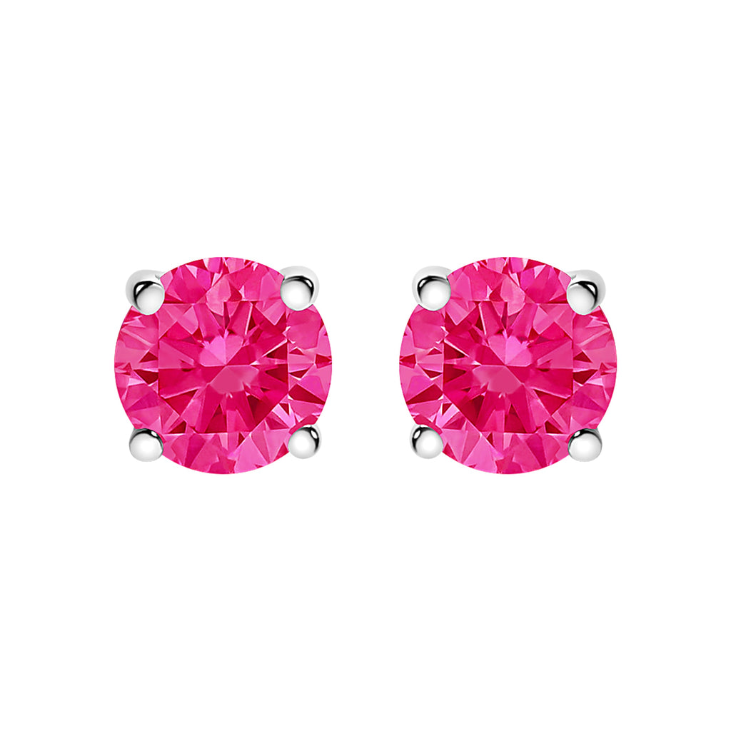 14K White Gold 1.0 Cttw Round Brilliant Cut Lab Grown Pink Diamond 4-Prong Classic Solitaire Earrings (Pink Color, VVS2-VS1 Clarity)