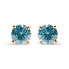 14K Yellow Gold 1.0 Cttw Treated Aqua Blue Diamond Classic Solitaire Stud Earrings (Aqua Blue Color, I2-I3 Clarity)