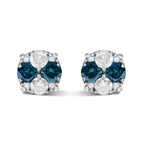 .925 Sterling Silver 2.0 Cttw Blue Diamond Composite Cluster Stud Earring