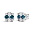 .925 Sterling Silver 2.0 Cttw Blue Diamond Composite Cluster Stud Earring