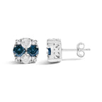 .925 Sterling Silver 2.0 Cttw Blue Diamond Composite Cluster Stud Earring