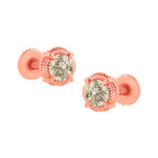 .925 Sterling Silver Round Brilliant Cut Diamond Solitaire Milgrain Stud Earrings