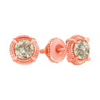 .925 Sterling Silver Round Brilliant Cut Diamond Solitaire Milgrain Stud Earrings