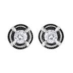 Black Rhodium Plated .925 Sterling Silver Round 1-1/2 cttw Diamond Double Halo 4-Prong Solitaire Milgrain Stud Earrings (H-I Color, I2-I3 Clarity)