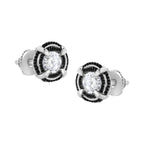 Black Rhodium Plated .925 Sterling Silver Round 1-1/2 cttw Diamond Double Halo 4-Prong Solitaire Milgrain Stud Earrings (H-I Color, I2-I3 Clarity)