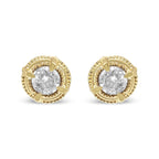 .925 Sterling Silver Round Brilliant Cut Diamond Solitaire Milgrain Stud Earrings