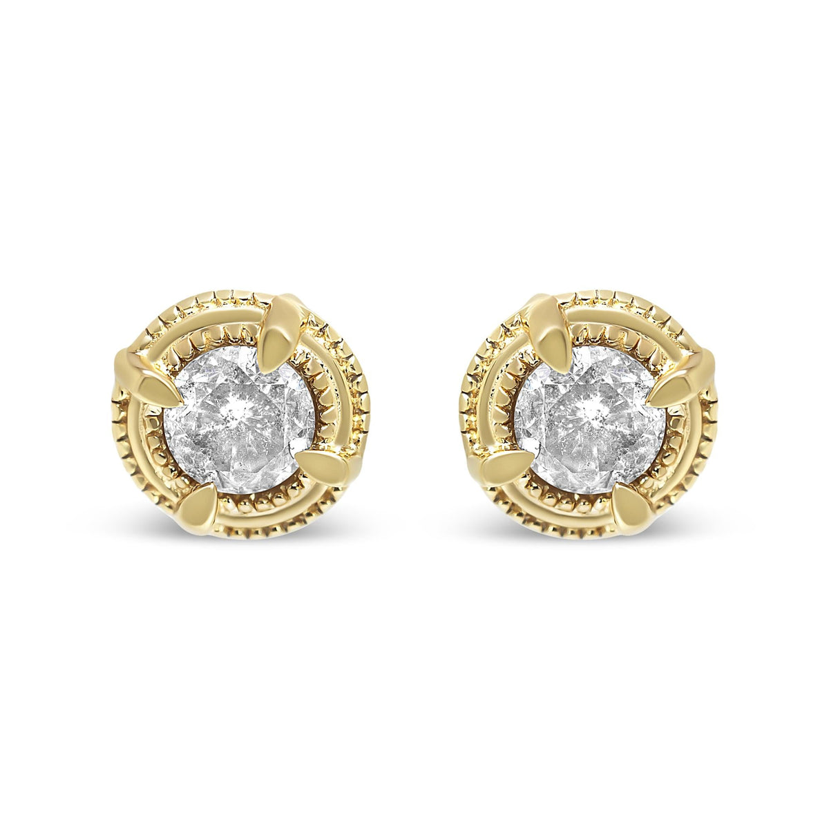 .925 Sterling Silver Round Brilliant Cut Diamond Solitaire Milgrain Stud Earrings