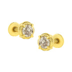 .925 Sterling Silver Round Brilliant Cut Diamond Solitaire Milgrain Stud Earrings