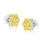 .925 Sterling Silver 1/4 Cttw Treated Yellow Diamond Floral Stud Earrings (Yellow Color, I1-I2 Clarity)