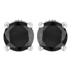 .925 Sterling Silver 2.00 Cttw Round Brilliant-Cut Black Diamond Classic 4-Prong Stud Earrings with Screw Backs (Fancy Color-Enhanced, I2-I3 Clarity)