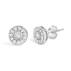 .925 Sterling Silver 1/4 Cttw Diamond Miracle Set Solitaire with Halo Stud Earrings