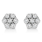 14K White Gold 1/2 Cttw Prong Set Round-Cut Diamond Flower Stud Earring (H-I Color, I1-I2 Clarity)
