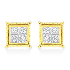 14K Yellow Gold 1 Cttw Princess Cut Diamond Square Stud Earrings
